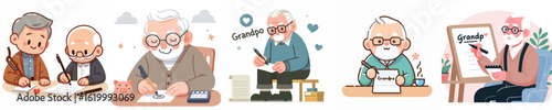 vector character grandfather is writing