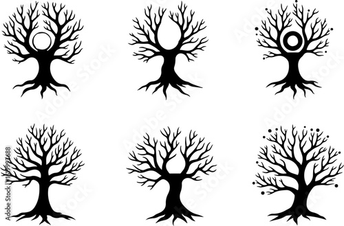 Set of trees silhouettes, tree, nature, branch, vector, silhouette, leaf, illustration, plant, spring, autumn, design, season, summer, flower, trunk, winter, art, wood, black, ecology, garden, environ