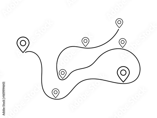 Route Path Line with Map Pin Icon Navigation and Location Connection 