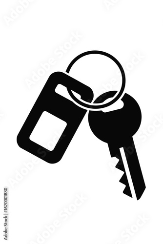 Simple black silhouette of a car key and fob