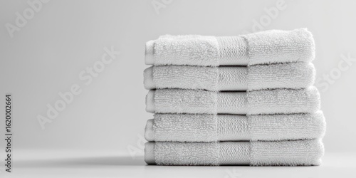 Stack of clean towels folded neatly on white background