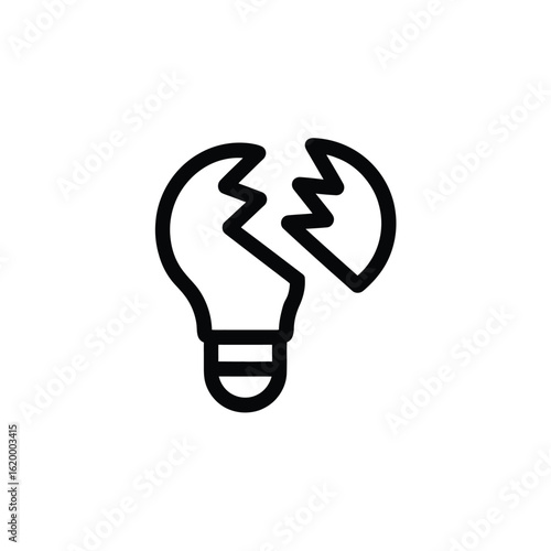 Broken light bulb icon symbolizing failed idea