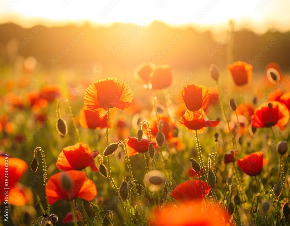Fototapeta premium Poppy field at sunset (3)