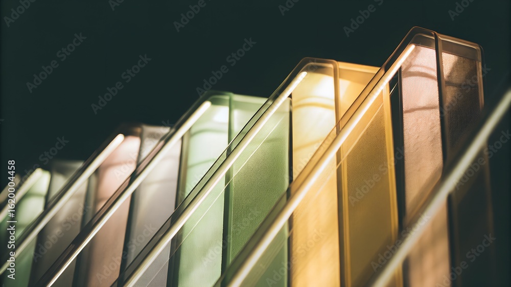 Fototapeta premium Translucent Colored Panels in Diagonal Gradient – Modern Architectural Art with Backlit Glow 