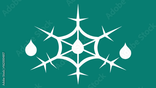 Teal Background White Thorns Dewdrops Spiderweb Design