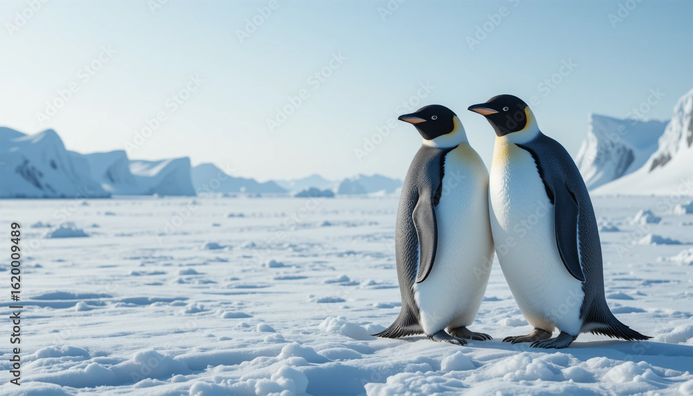 Fototapeta premium Two Penguins in Icy Antarctic Landscape