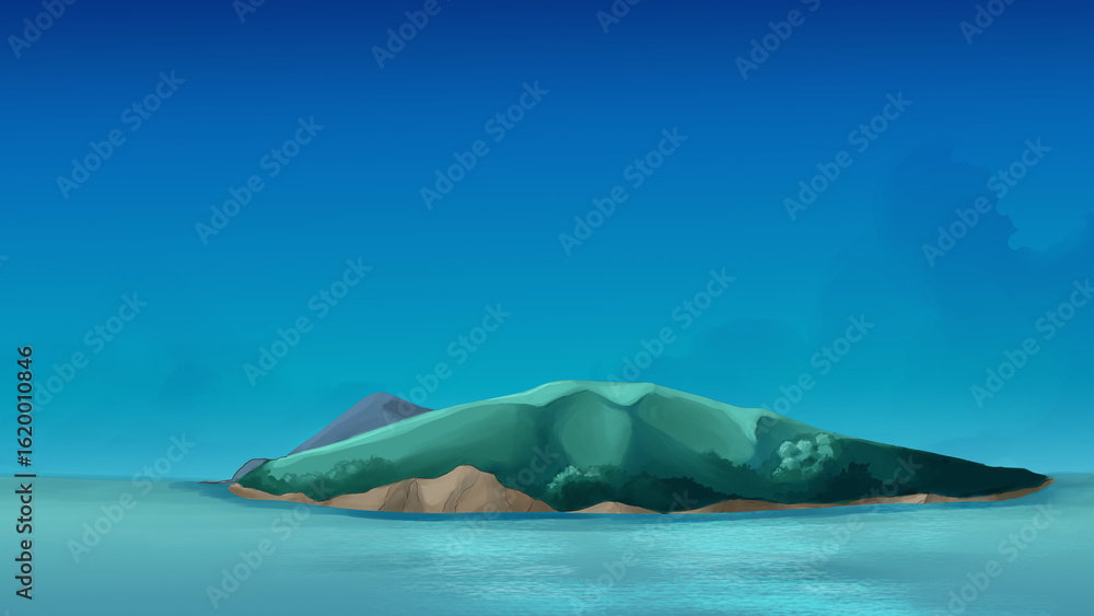 Fototapeta premium 海に浮かぶ島 雲なし