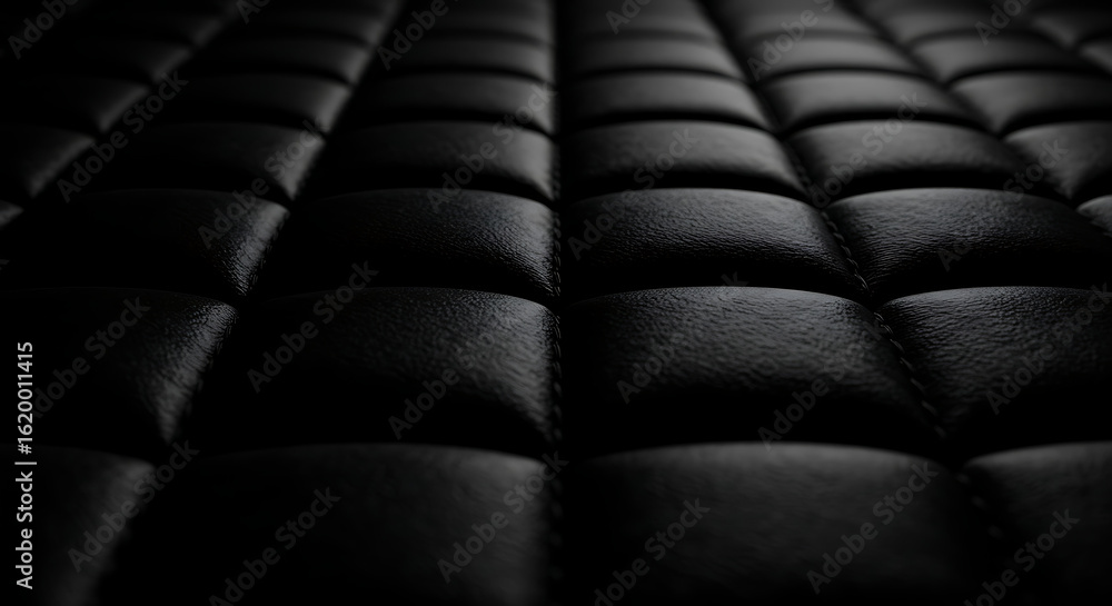 Fototapeta premium Black Leather Upholstery with Square Stitching Pattern.