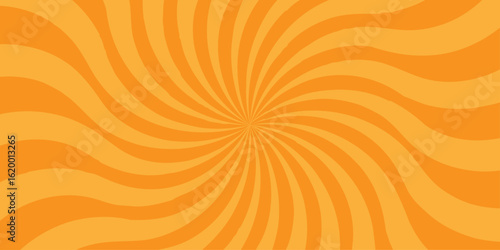 Vector orange sun rays sunburst texture background. Modern seamless retro vintage burst sunrise sunbeam element spiral striped illustration sunray template wallpaper design.	