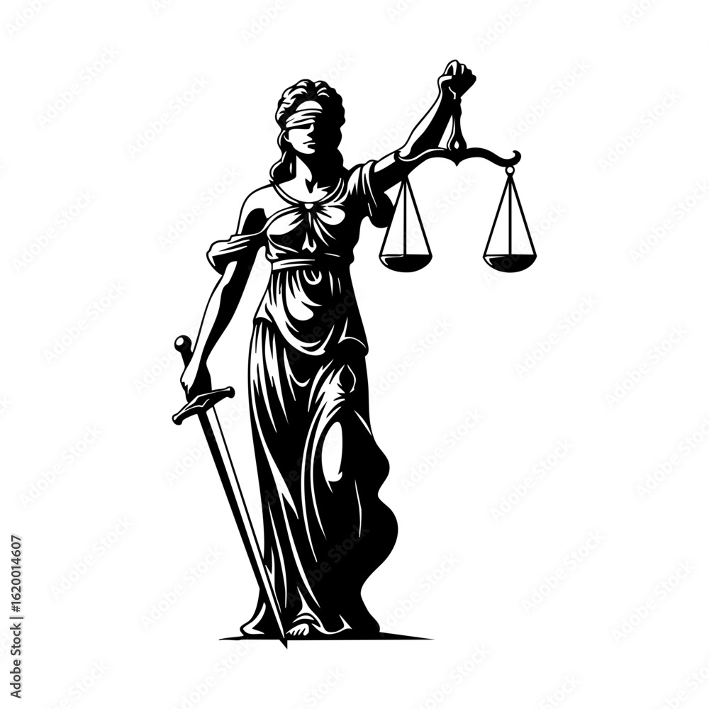 Fototapeta premium Silhouette of a lady holding scales of justice ideal for legal and justice related concepts