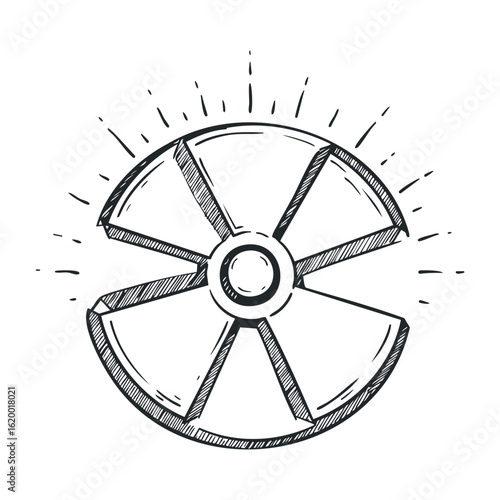 Hand-drawn radioactive symbol illustration in monochrome style. Vector illustration