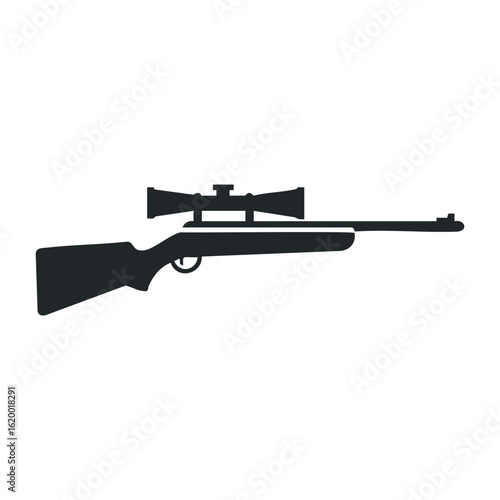 Silhouette of hunting rifle with scope in minimalistic design. Vector illustration