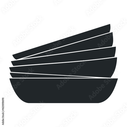 Stacked black ceramic bowls with sleek modern design. Vector illustration