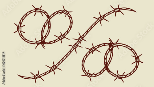 A stylized percentage symbol formed from barbed wire conveying themes of restriction cost or financial limitations