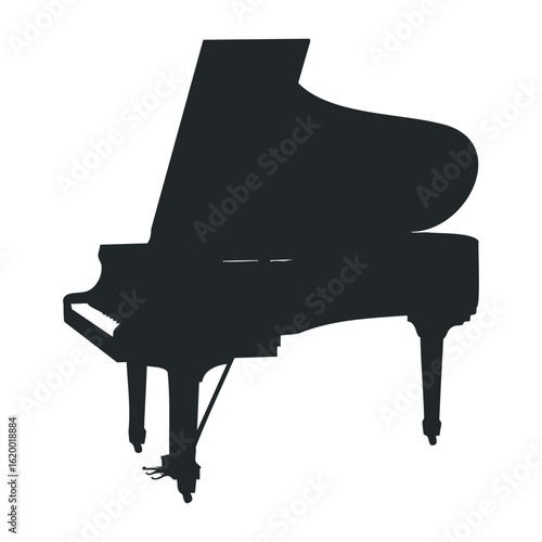 Elegant silhouette of a grand piano with raised lid highlighting classical design. Vector illustration