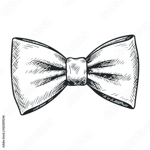 Monochrome sketch of elegant bow tie in vintage style. Vector illustration
