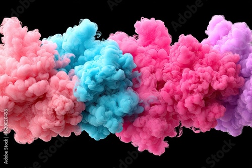 Abstract, colorful ink clouds on black background