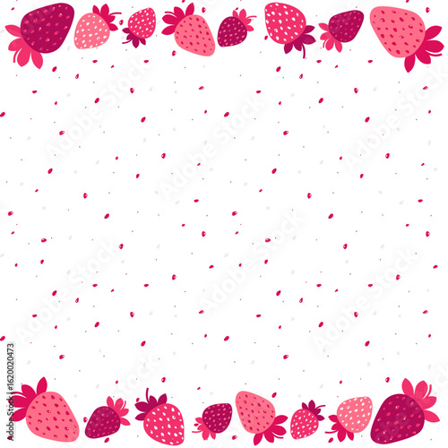 Background frame pink strawberries. Berry background. Flat style.
