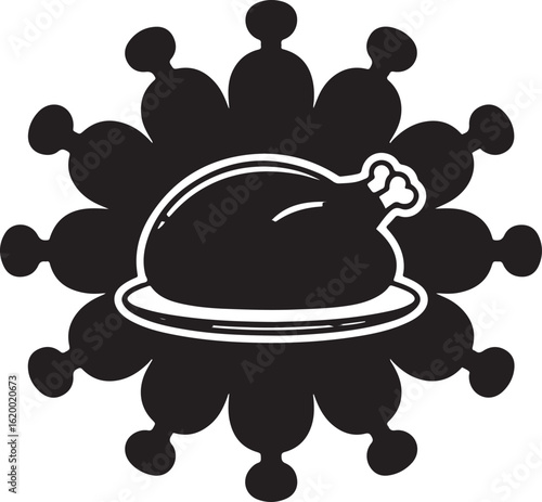 Roasted chicken on platter with decorative border food meal