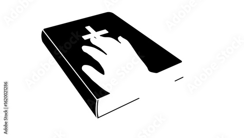 hand on bible, black isolated silhouette