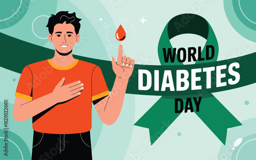 Illustration of world diabetes day awareness campaign with man and blood drop