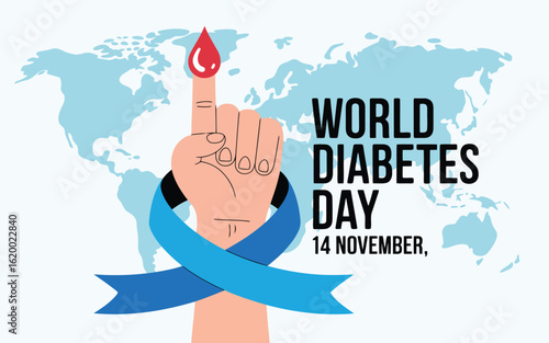 Illustration of world diabetes day awareness campaign with a finger prick test