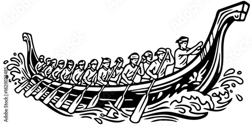 Traditional Pacu Jalur Boat Race Motif - Indonesian Ethnic Vector Art