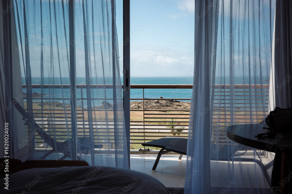 Fototapeta premium Hotel balcony with view of the sea