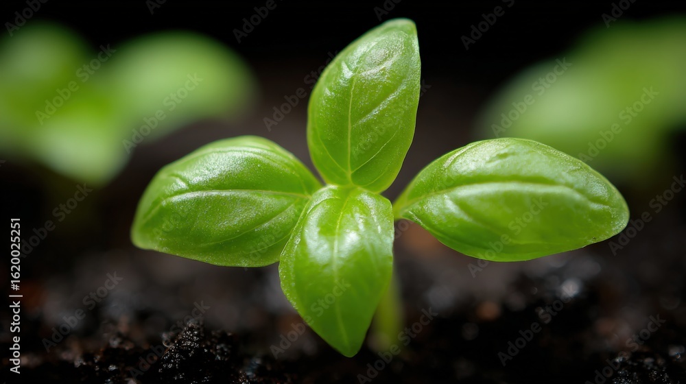 Naklejka premium Vibrant Green Seedling Emerging from Rich Soil: A Symbol of Growth and Renewal