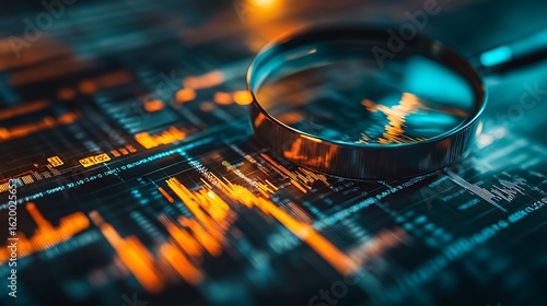 Magnifying Glass Analyzing Financial Data