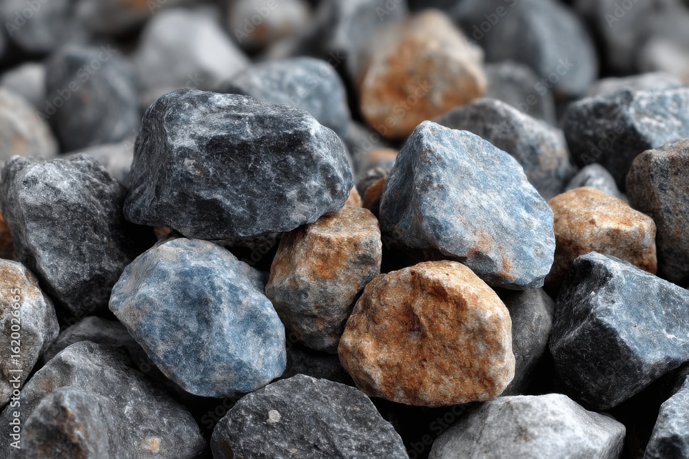 Small rocks in shades of blue, gray, and brown are scattered across a surface, displaying unique textures and colors in natural lighting Small rocks in shades of blue, gray, and brown are scattered across a surface, displaying unique textures and colors in natural lighting