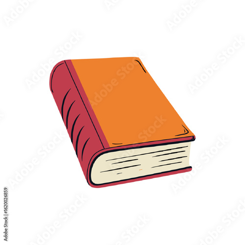 Closed book illustration with orange cover and red spine, side view