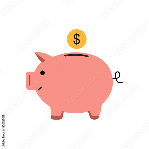 Piggy Bank with Gold Coin Savings and Financial Concept