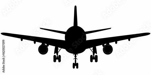 black airplane rear: landing gear silhouette