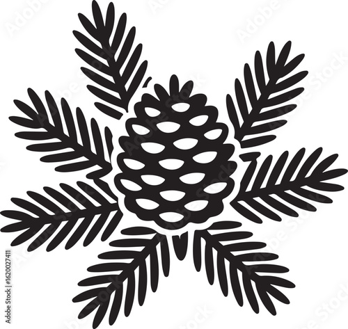 Black pinecone and pine needles arrangement branches nature
