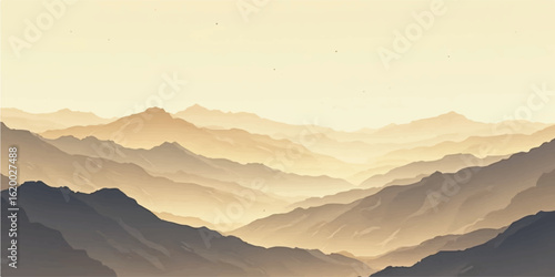 Sunlit Beige Mountain Landscape with Smooth Ridges and Atmospheric Perspective Design