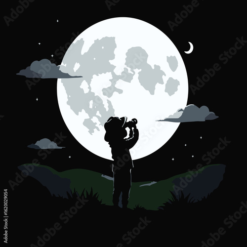 Moon Gazer Night Sky Stars Silhouette T-Shirt Design