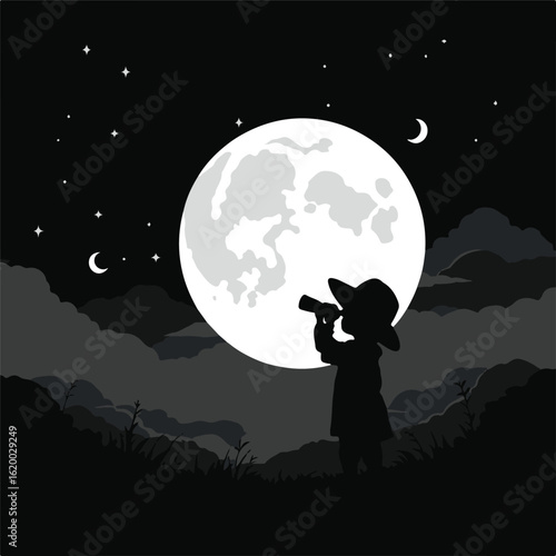 Moon Gazer Night Sky Stars Silhouette T-Shirt Design