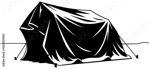 Tarp stretched out on grass Tarp hanging from tree branch Tarp covering boat Tarp folded packed away Tarp draped over fence Tarp used as picnic mat