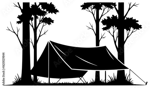 Tarp stretched out on grass Tarp hanging from tree branch Tarp covering boat Tarp folded packed away Tarp draped over fence Tarp used as picnic mat