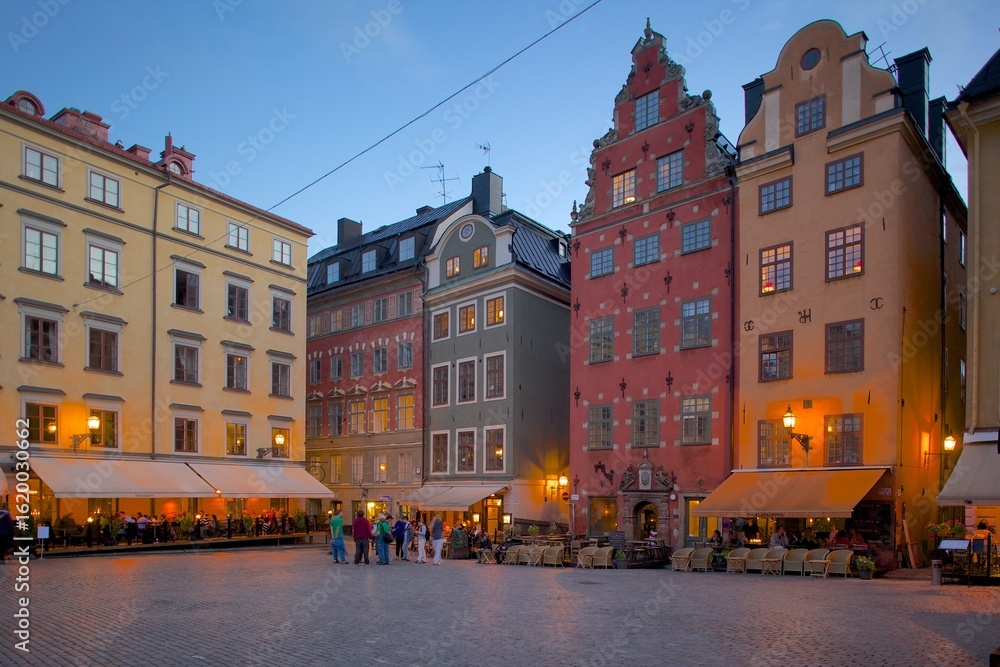Stortorget Square cafes at dusk, Gamla Stan, Stockholm, Sweden, Scandinavia Stortorget Square cafes at dusk, Gamla Stan, Stockholm, Sweden, Scandinavia