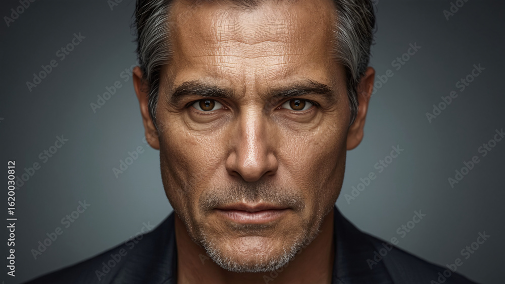 Fototapeta premium Portrait of 40 yr old man above black background 