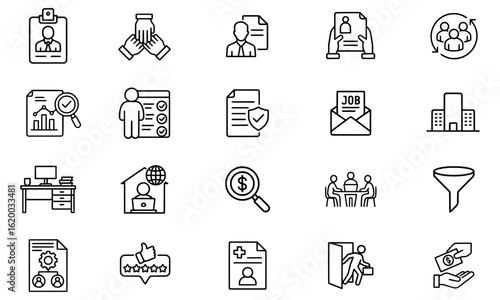 Human Resources and Workplace Productivity Icons Set, transparent background