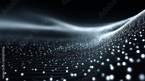 Abstract Wavy Light Particles on Dark Background