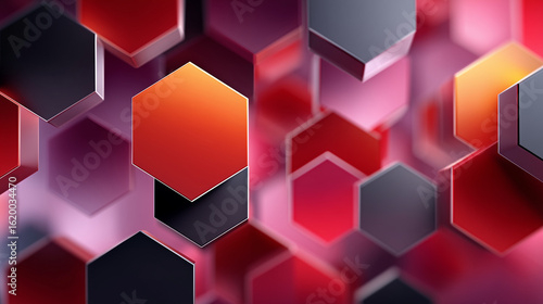 Geometric Hexagon Pattern with Red and Gray Shades