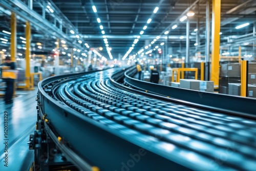 Modern Industrial Warehouse with Automated Conveyor System Flow