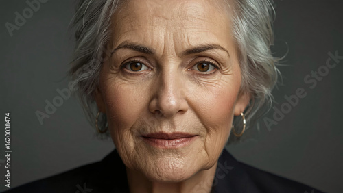 Portrait of 50 yr old women above black background 