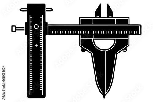 A detailed graphic illustration of a vernier caliper, a vital measuring tool for precision engineering and scientific work.