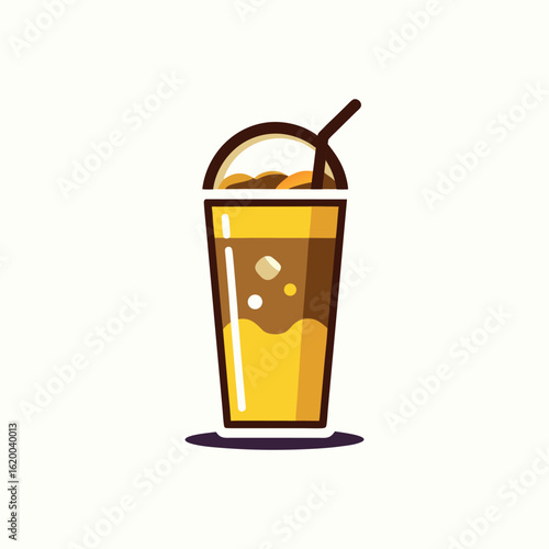 Vector art of iced coffee drink in a transparent cup with straw isolated on white background