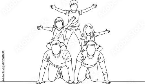 Family fun pyramid illustration fathers and children line art